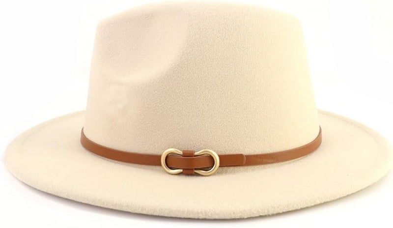 CCAKXCJJ Fedora Hats for Men Women Felt Jazz Hat Wide Brim Panama Hat with Belt Buckle - Image 3